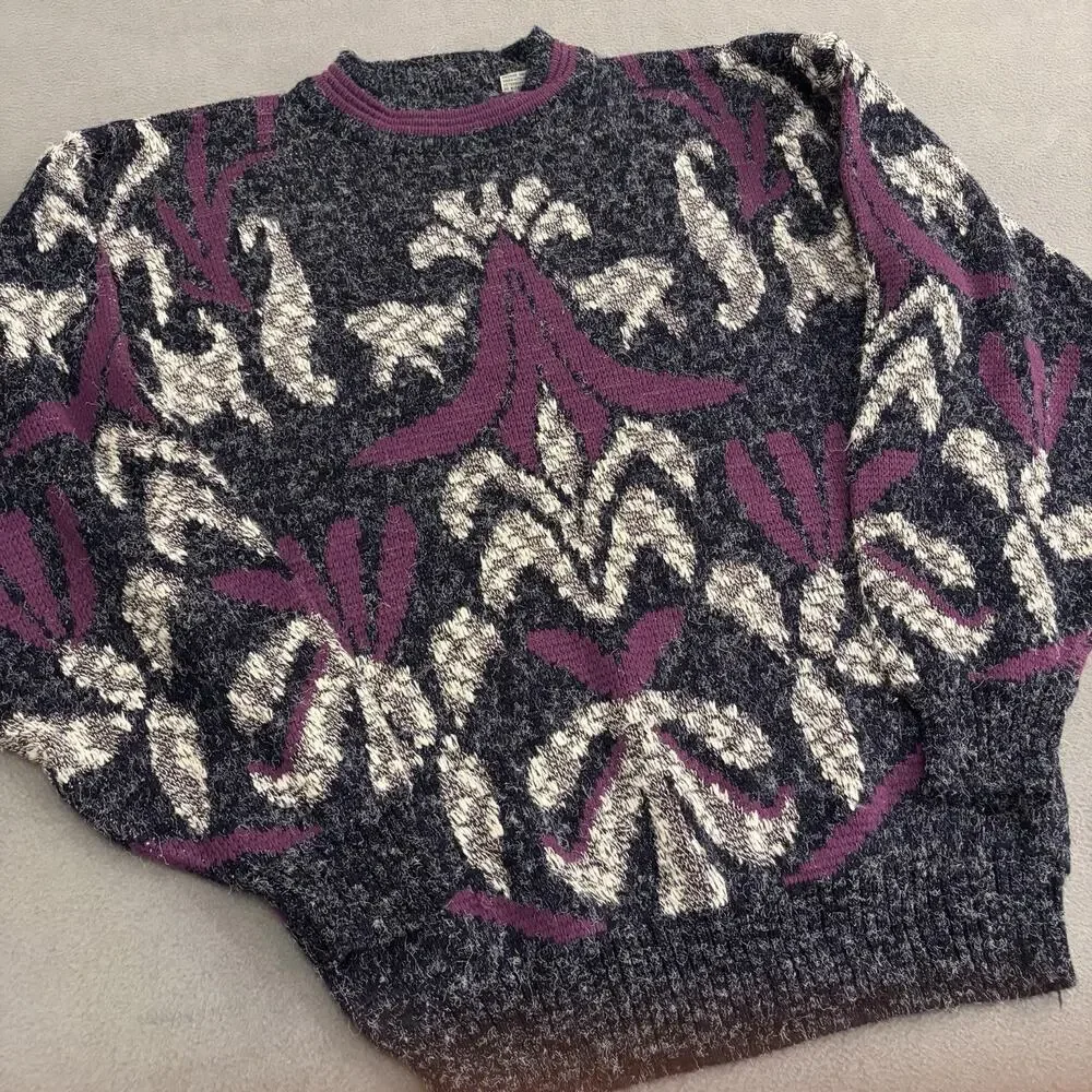 Vintage Zeppelin 90s Sweater Sz L Ecclectic Grandapa Geometric Abstract Knit